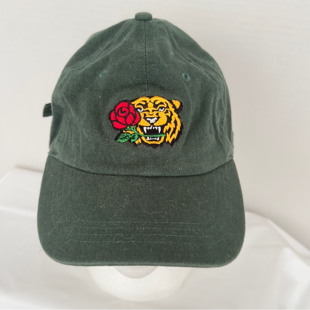 Tiger & Rose Embroidery Green 100% Cotton Hat Made By City Hunter Adjustable